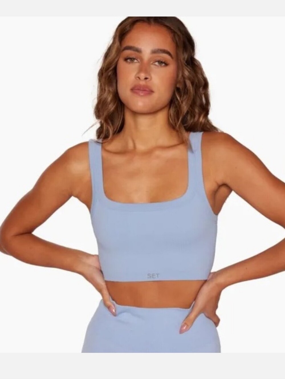 Set Active Ribbed Top Womens Size Medium Sculptflex Sports Bra Light Blue
